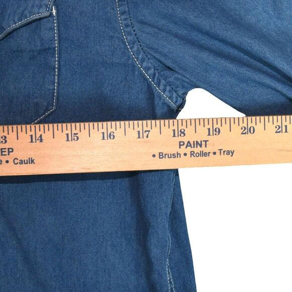 Zara Man Slim Fit Western Denim Shirt Size M Snap Front Long Sleeve Blue Cowboy - Picture 6 of 7